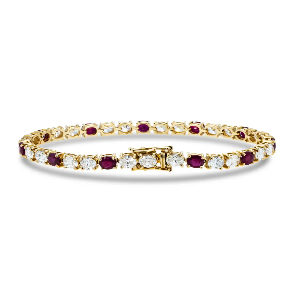 Sierra Oval Cut Ruby & Lab Grown Diamond Tennis Bracelet in 18K Yellow Gold