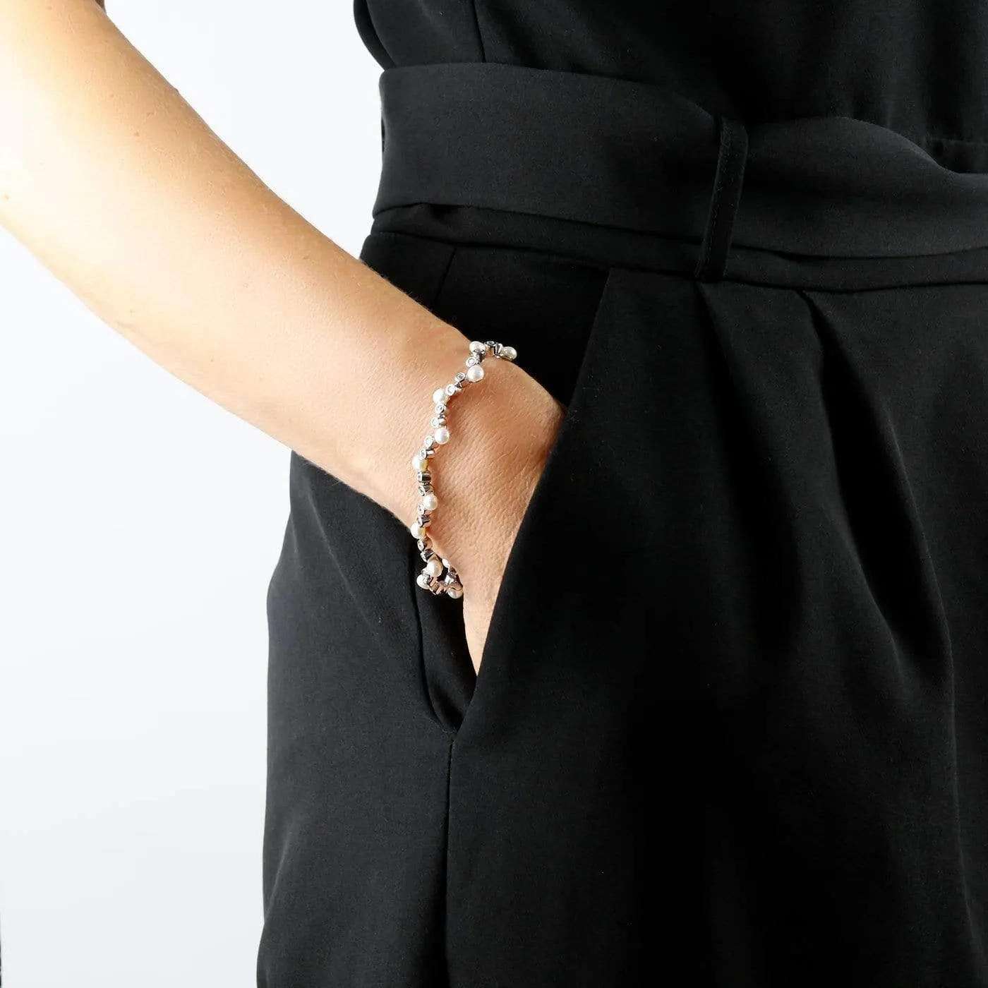 Silver and Pearl Cluster Bracelet