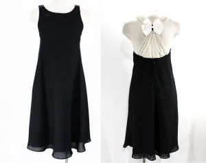 Size 6 1990s Black Dress - Small 90s Cocktail Party Dress with Strings of Pearls - Sleeveless 90's Deadstock - 242 Original Price - Bust 34