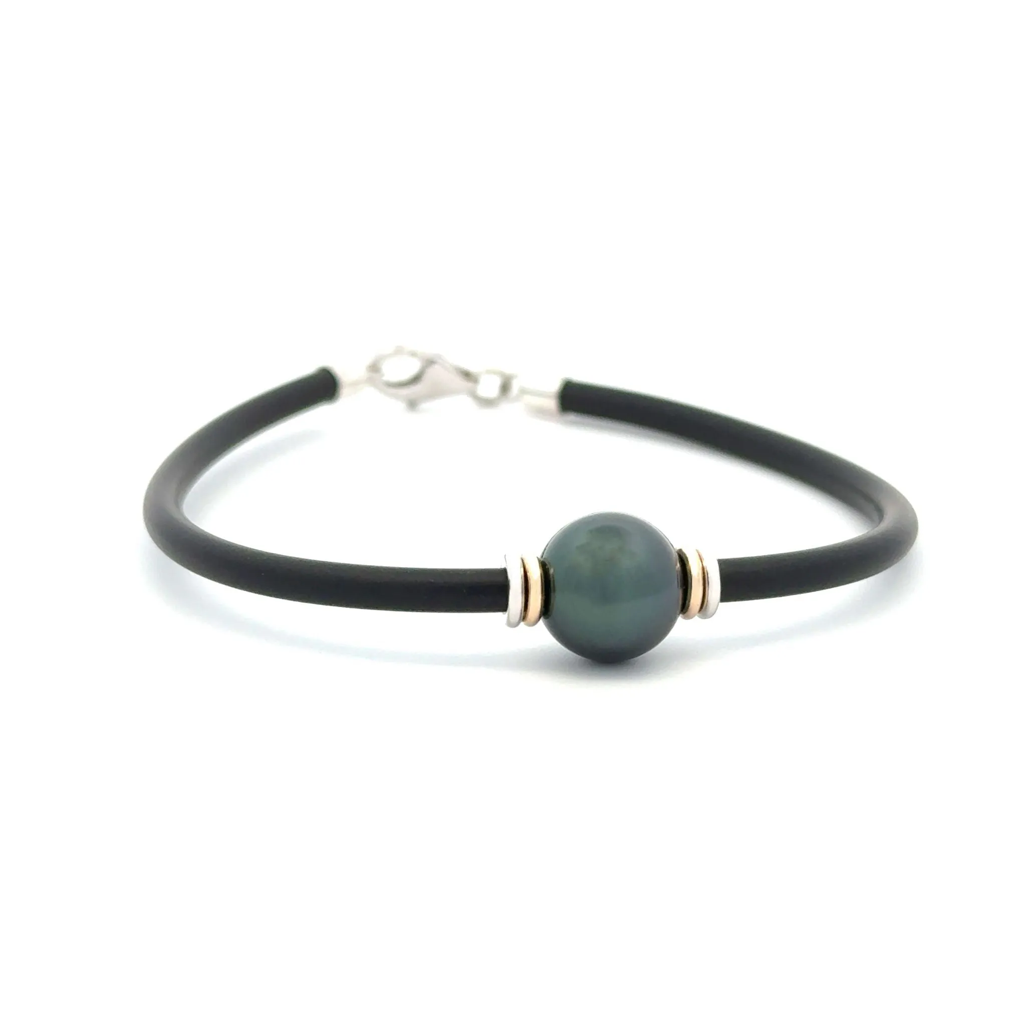 Sterling Silver and 9K Yellow Gold Tahitian 10-11mm Cultured Pearl Neoprene Bracelet