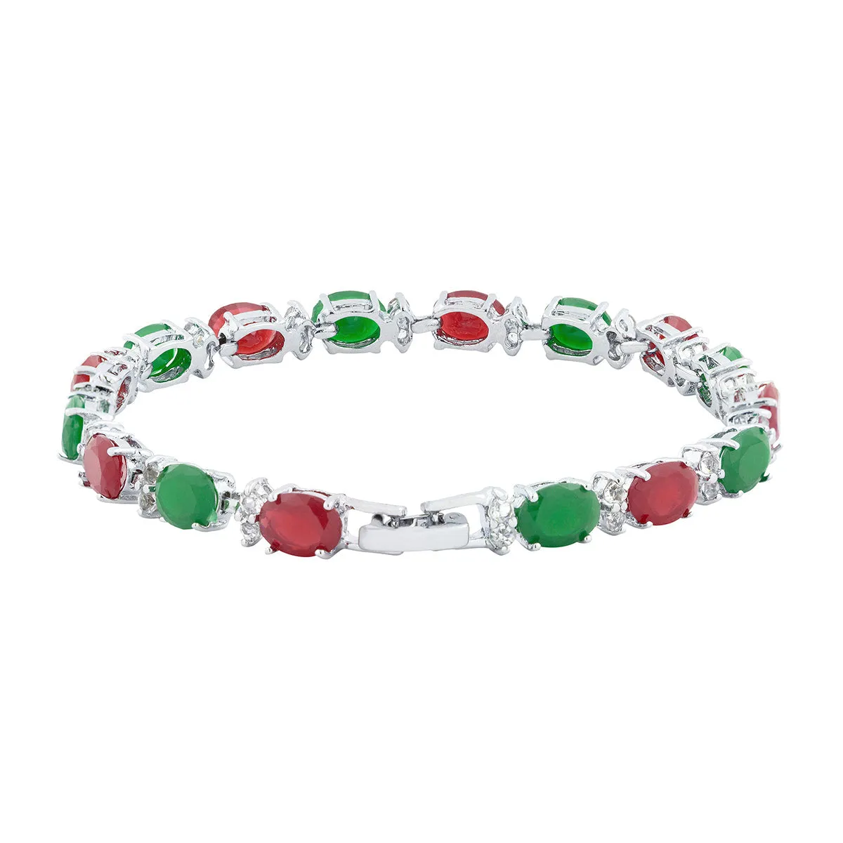 Tennis Red Green Cubic Zirconia American Diamond Bracelet For Women