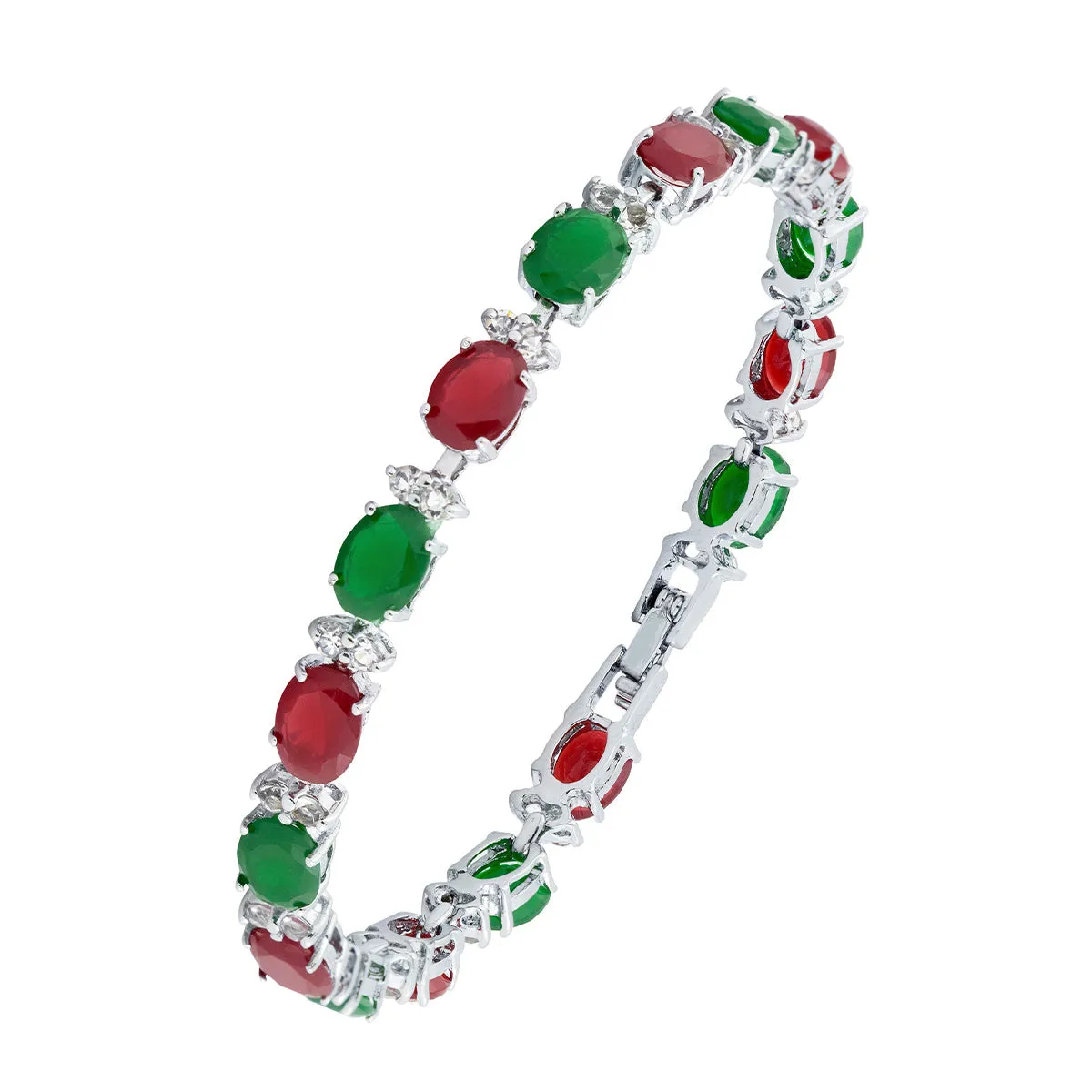 Tennis Red Green Cubic Zirconia American Diamond Bracelet For Women