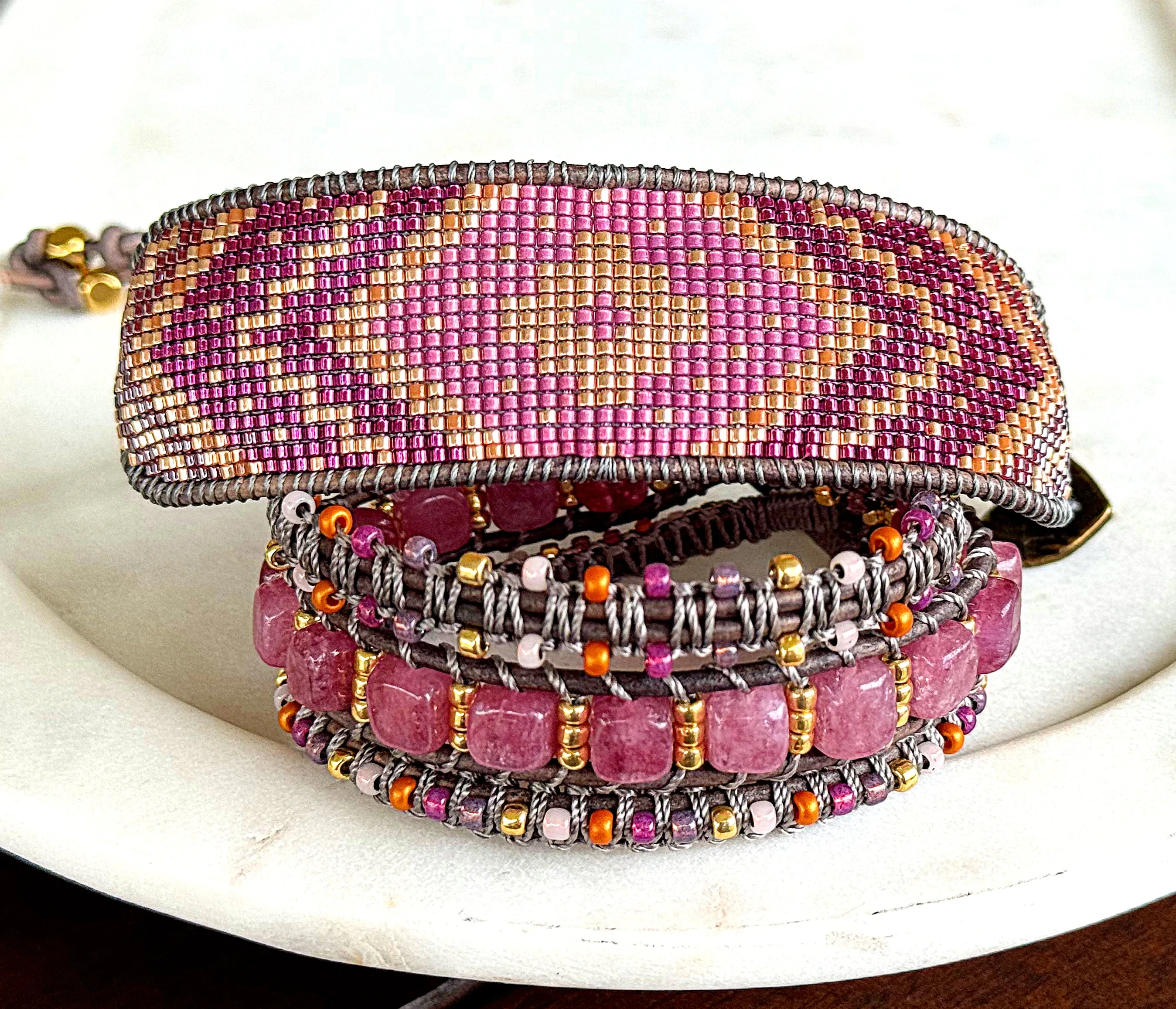 Western Plum and Peony Chevron loom beaded friendship bracelet