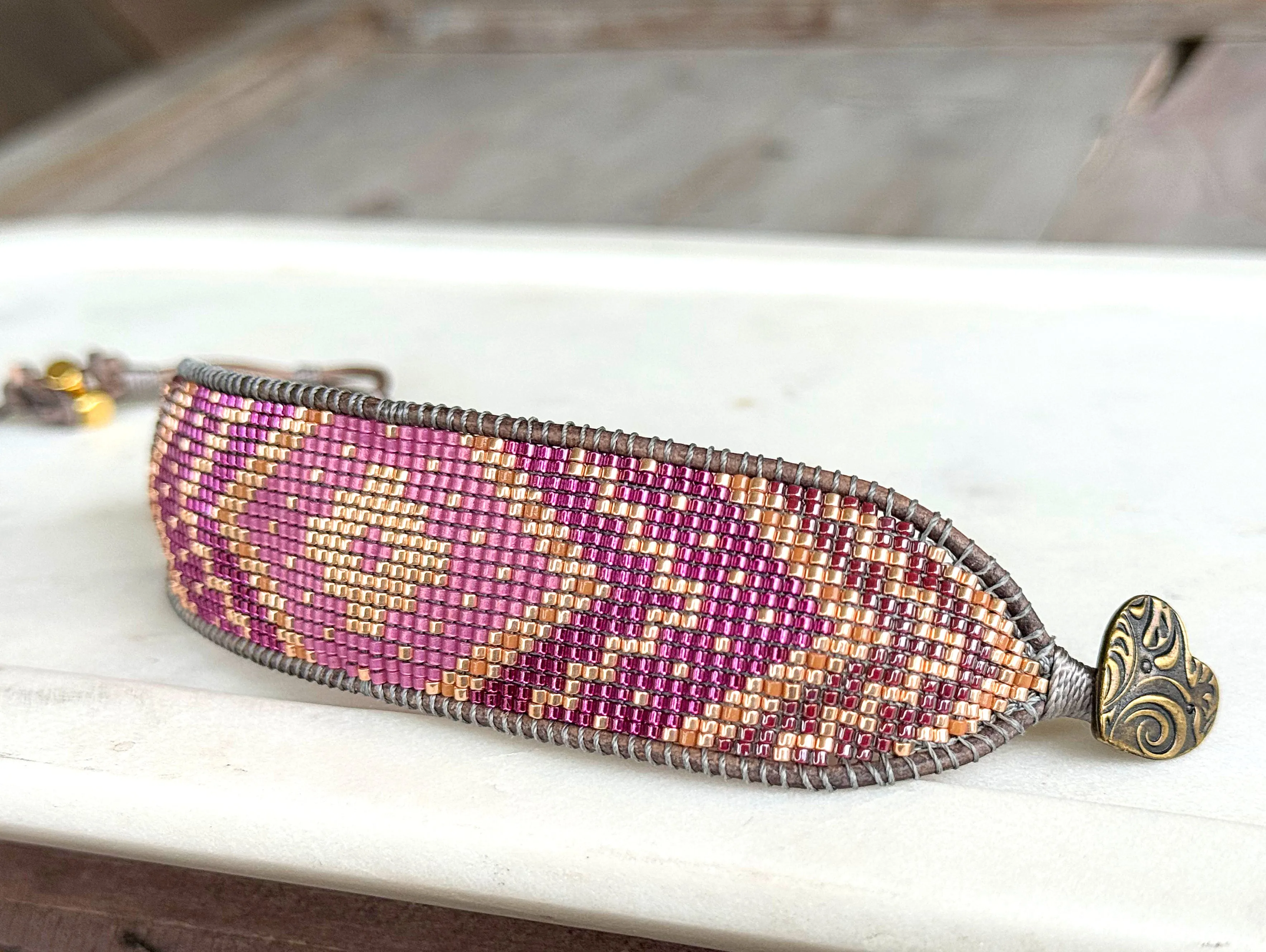 Western Plum and Peony Chevron loom beaded friendship bracelet