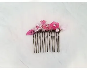 Wire Wrapped Lucite Flower Comb in Pink, Bridesmaid, Wedding, Floral, Garden, Party, Boho, Bohemian, Choice of Colors and Metals