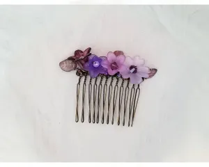 Wire Wrapped Lucite Flower Comb in Purple, Bridesmaid, Wedding, Floral, Garden, Party, Boho, Bohemian, Choice of Colors and Metals